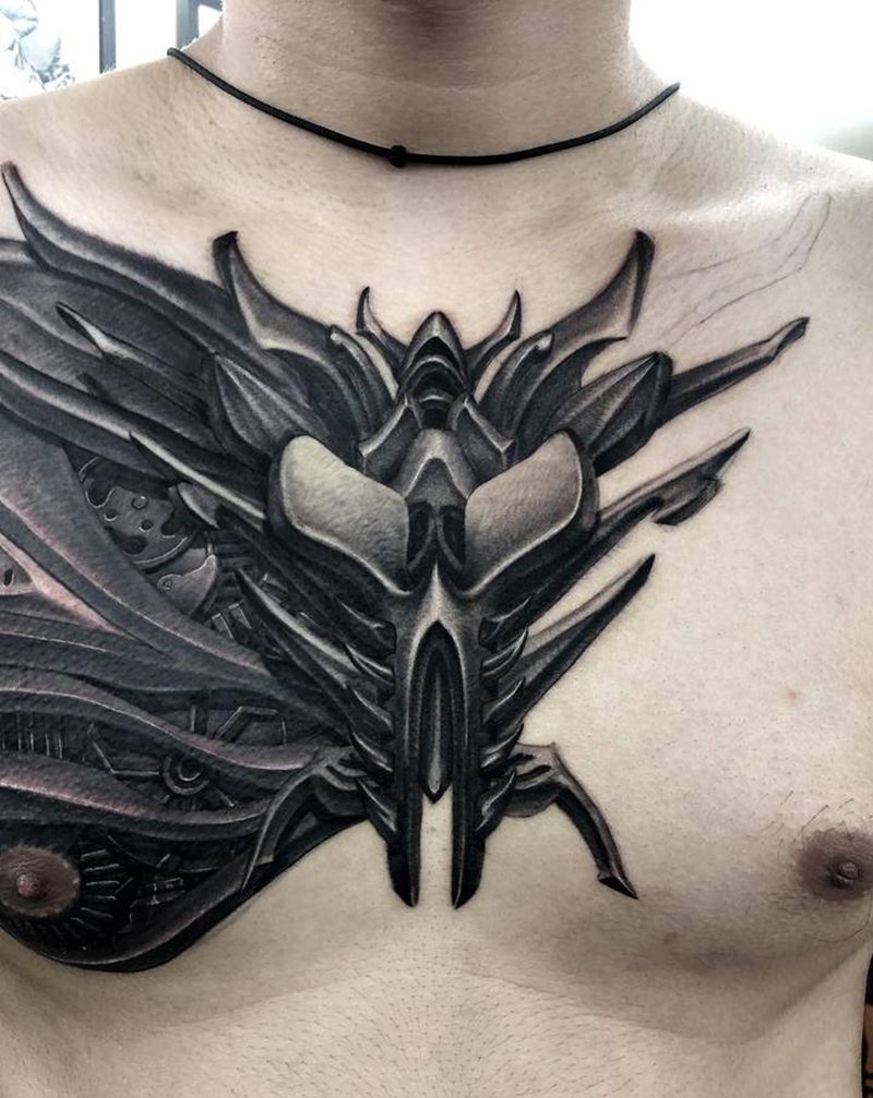 机械胸纹身图片_胸部欧美写实纹身图案