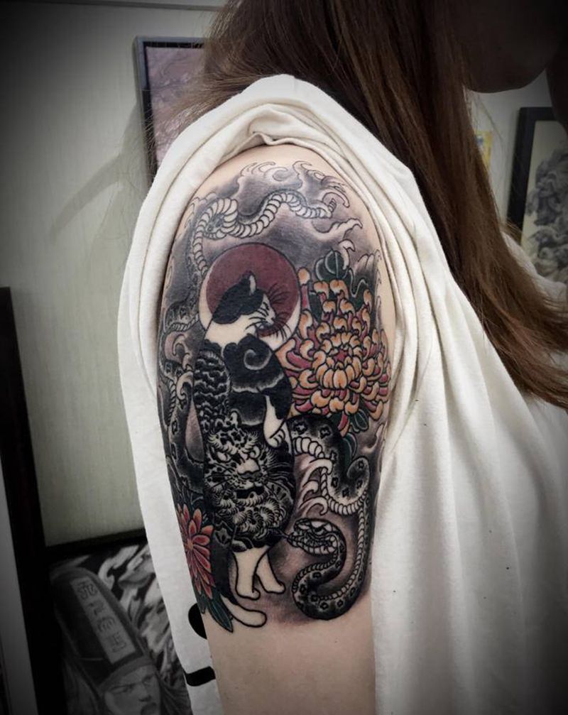 社会猫纹身图片_手臂纹身图案