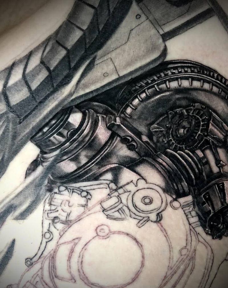 机械胸 未完成纹身图片_胸部欧美写实纹身图案