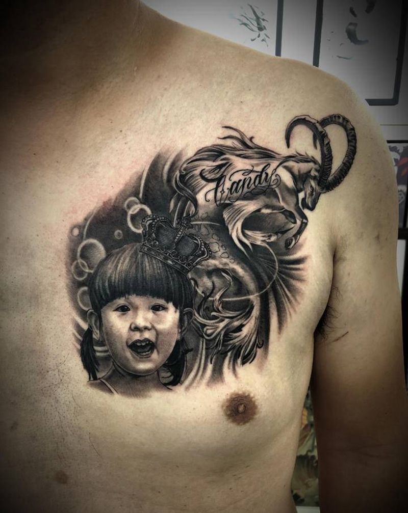 肖像纹身图片_胸部欧美写实纹身图案