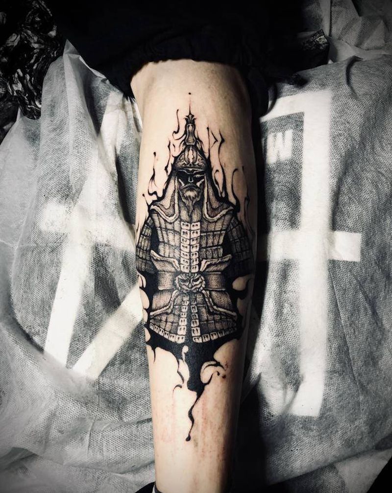 武士纹身图片_腿部纹身图案