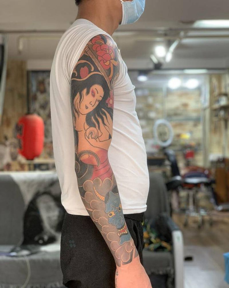 日式纹身图片_手臂老传统纹身图案