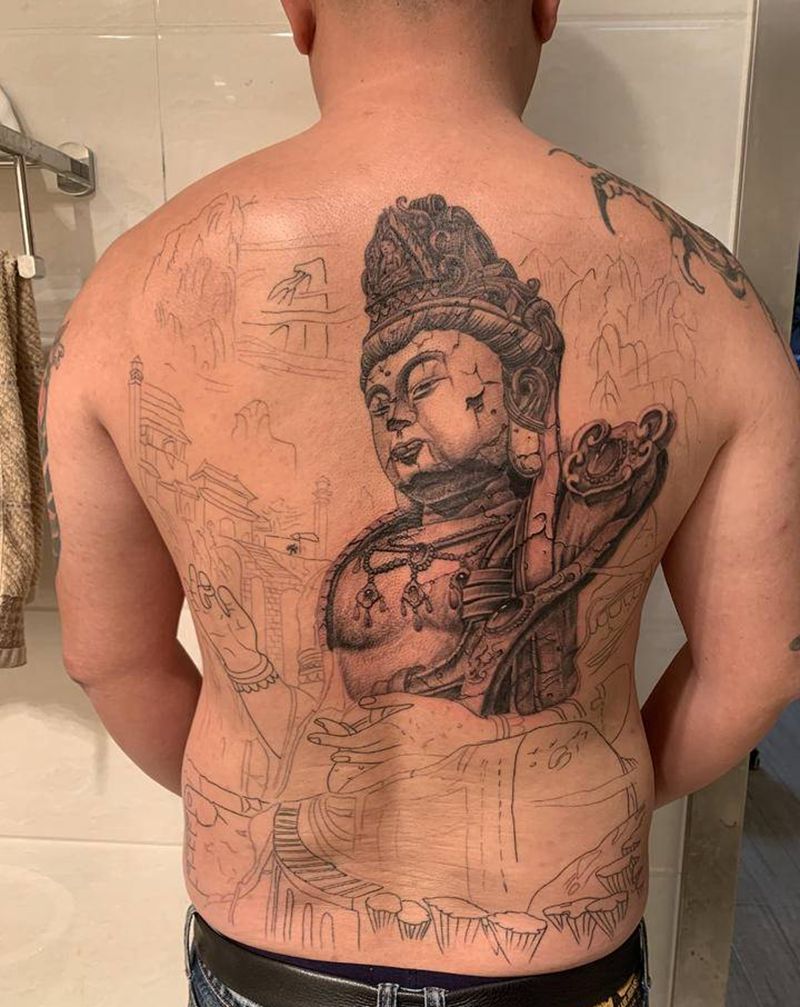 佛纹身图片_背部新传统纹身图案