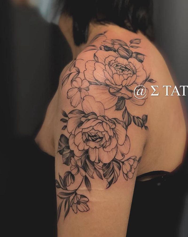 肩花纹身图片_肩部手臂纹身图案