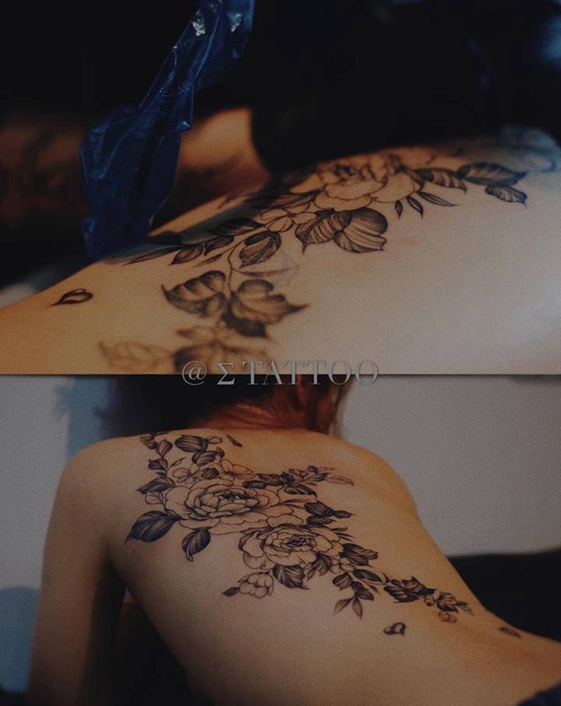 素花纹身图片_背部纹身图案