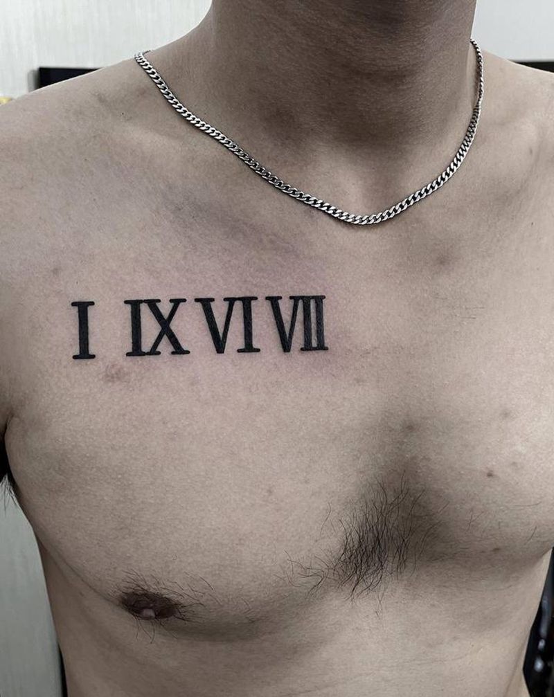 罗马数字纹身图片_胸部纹身图案