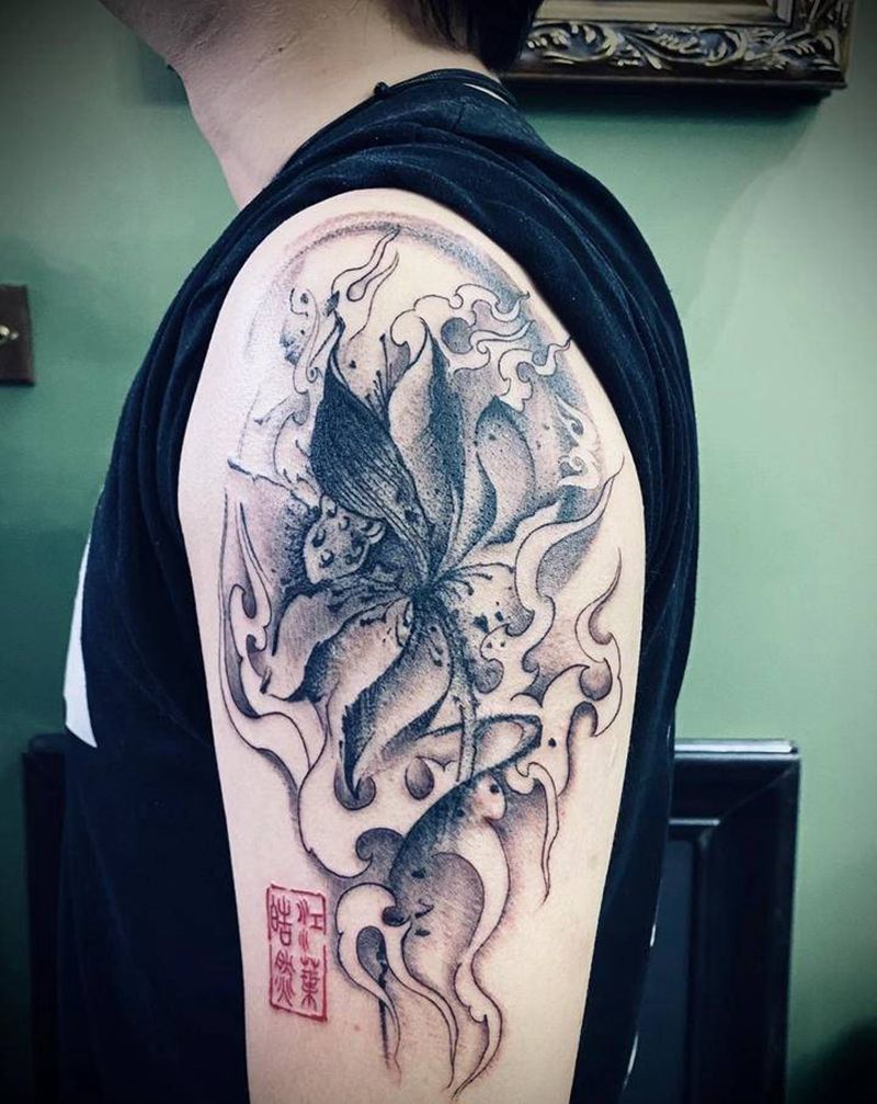 国风莲花纹身图片_手臂水墨纹身图案