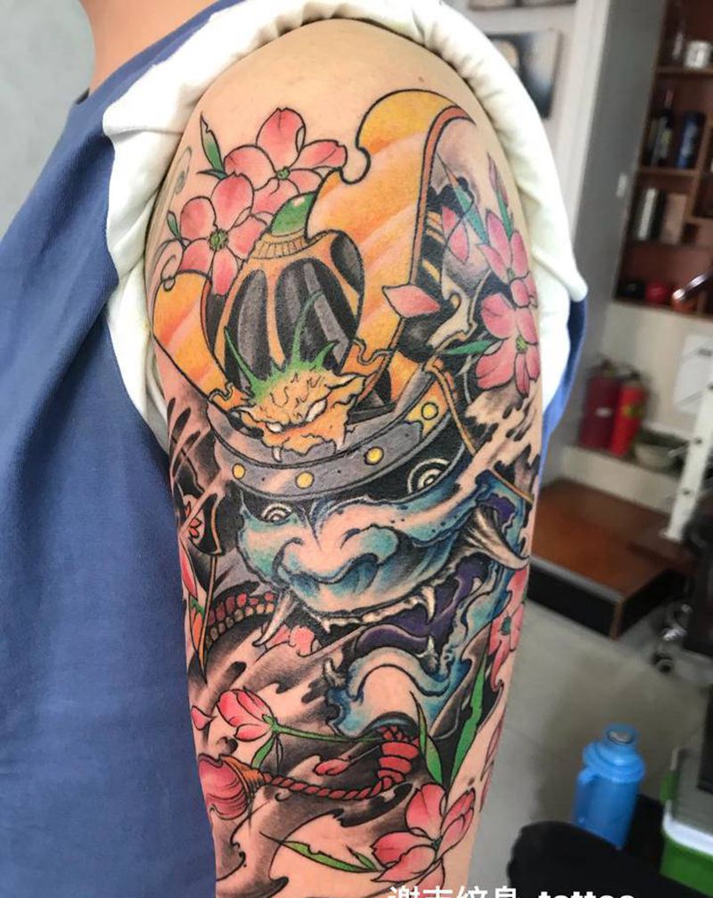 鬼武士纹身图片_手臂新传统纹身图案