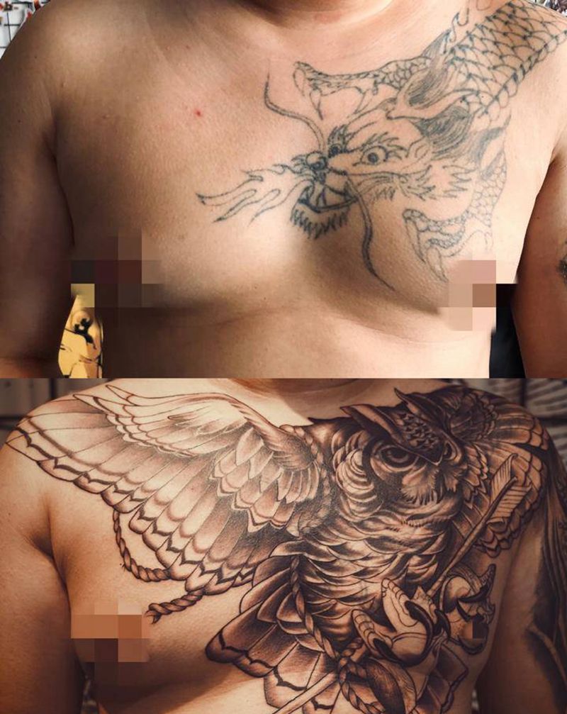 旧纹身遮盖纹身图片_胸部New School纹身图案