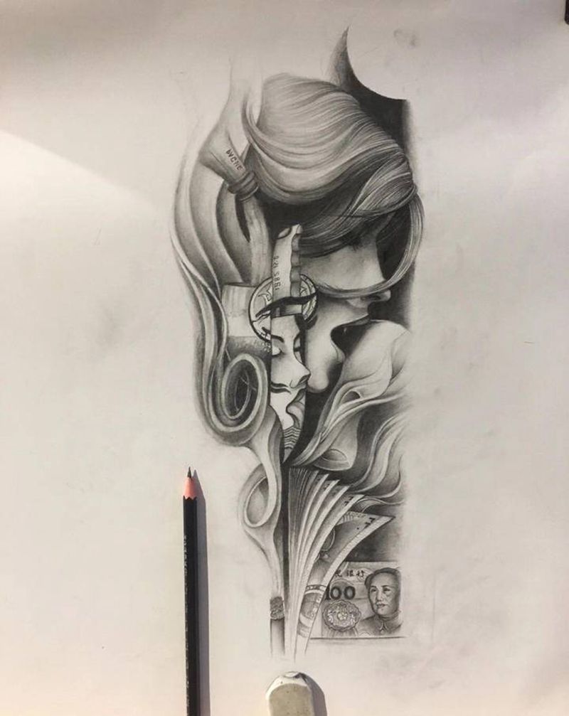 欲望纹身图片_腿部欧美写实纹身图案