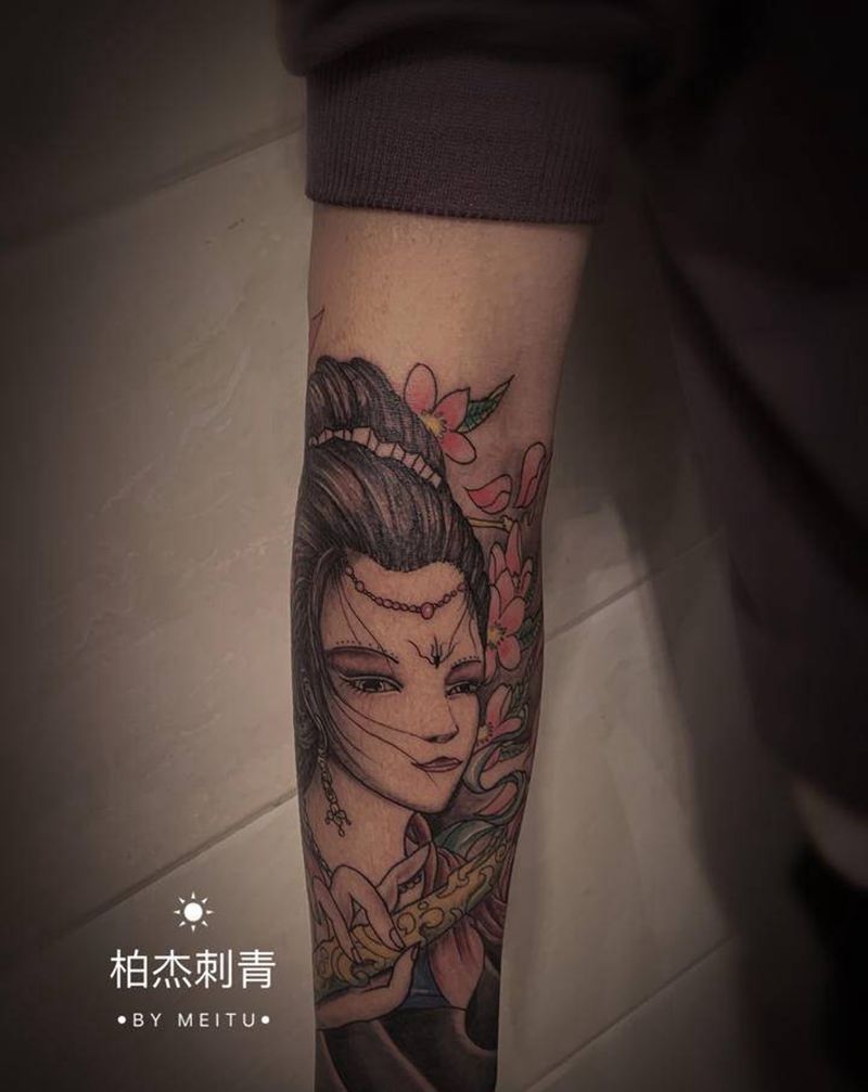 艺伎纹身图片_手臂新传统纹身图案