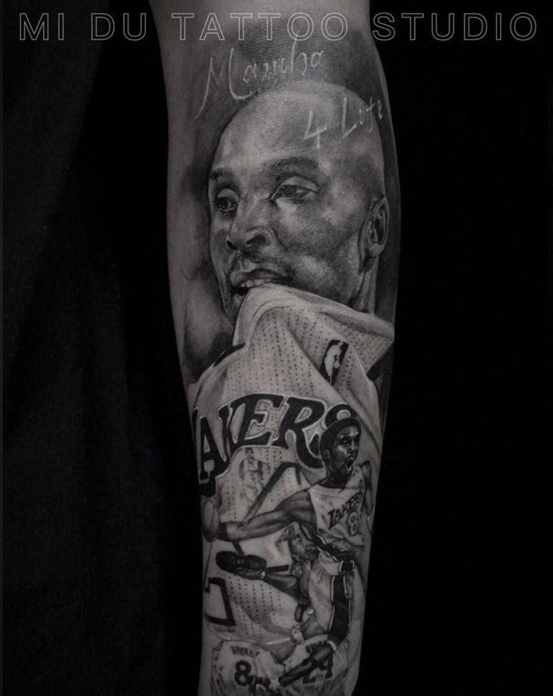 纪念 科比纹身图片_手臂欧美写实肖像纹身图案