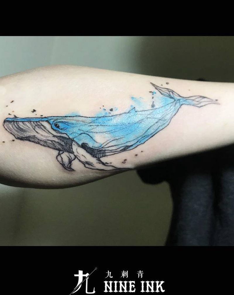 鲸鱼纹身图片_手臂水彩纹身图案