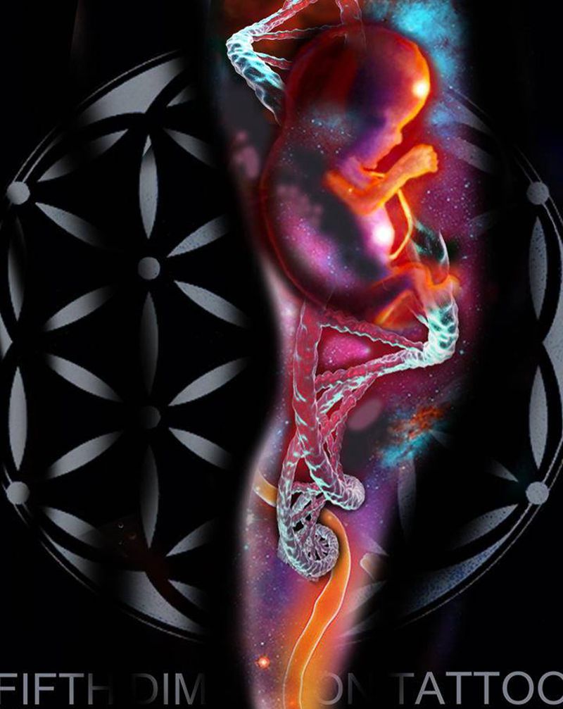 起源交响诗纹身图片_腿部欧美写实纹身图案