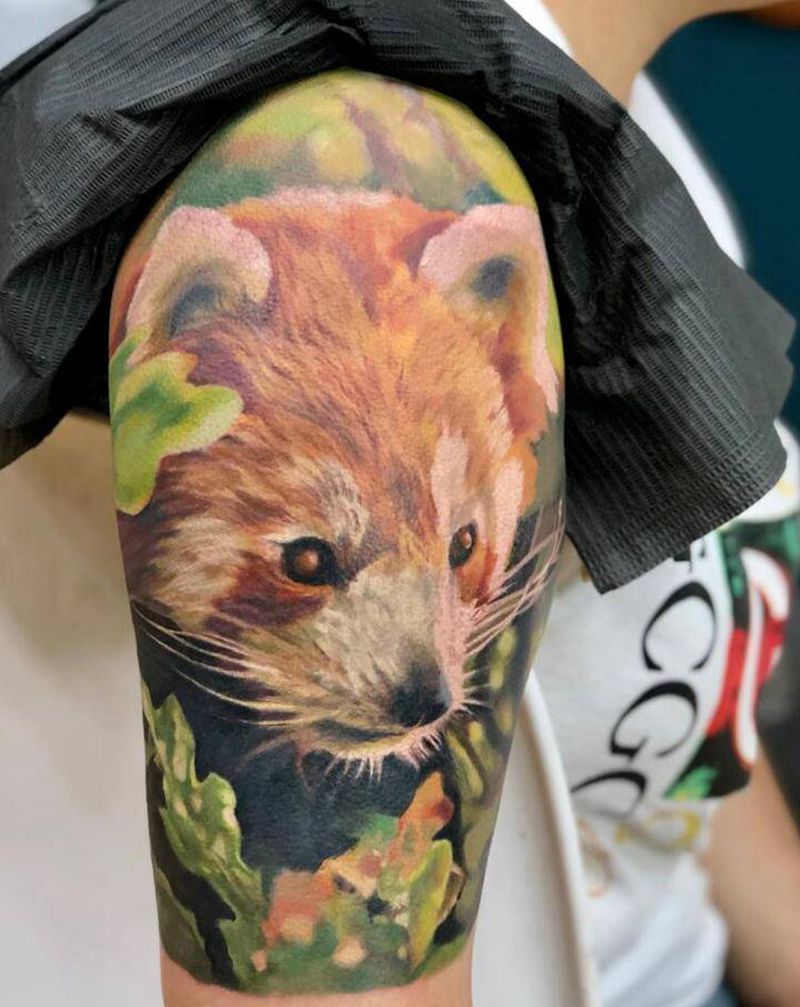 写实浣熊纹身图片_手臂欧美写实纹身图案