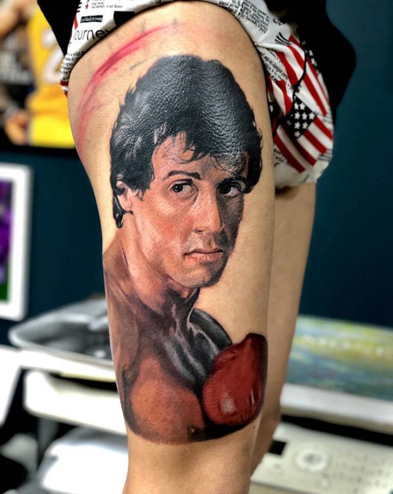 拳王洛奇 第一回纹身图片_欧美写实纹身图案