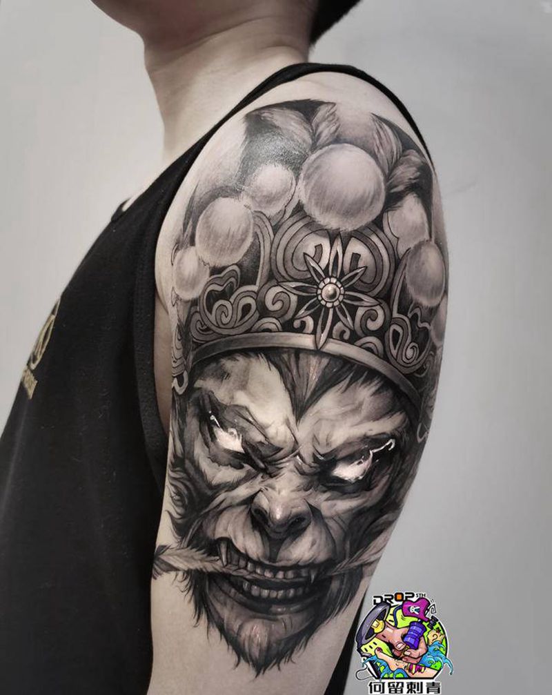 大圣纹身图片_手臂欧美写实纹身图案