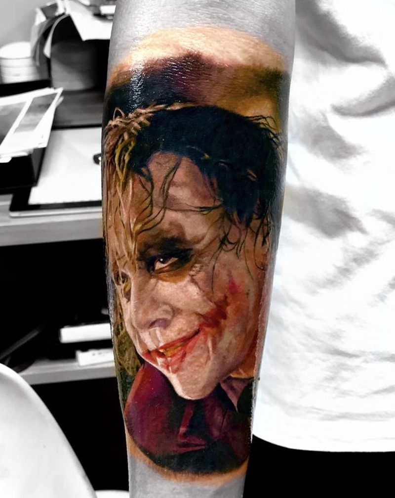 写实小丑Joker纹身图片_手臂欧美写实纹身图案