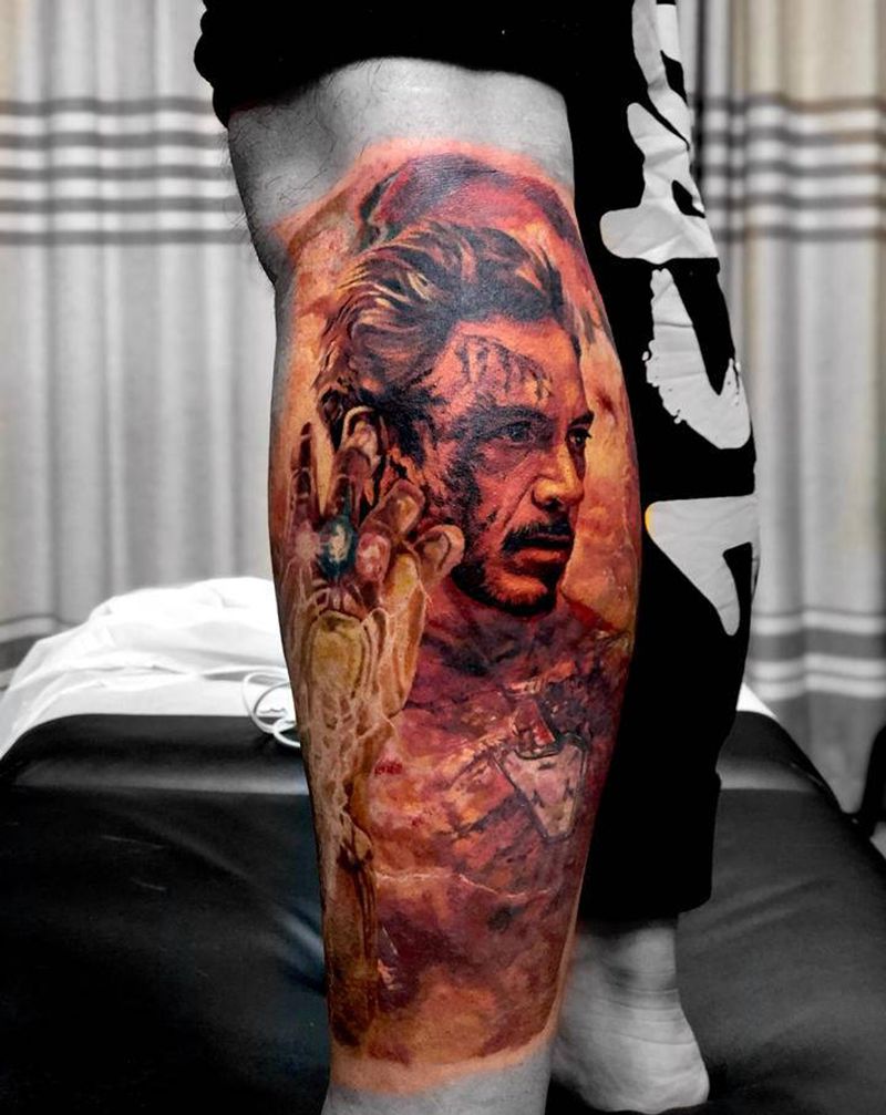 i am iron man纹身图片_腿部欧美写实纹身图案