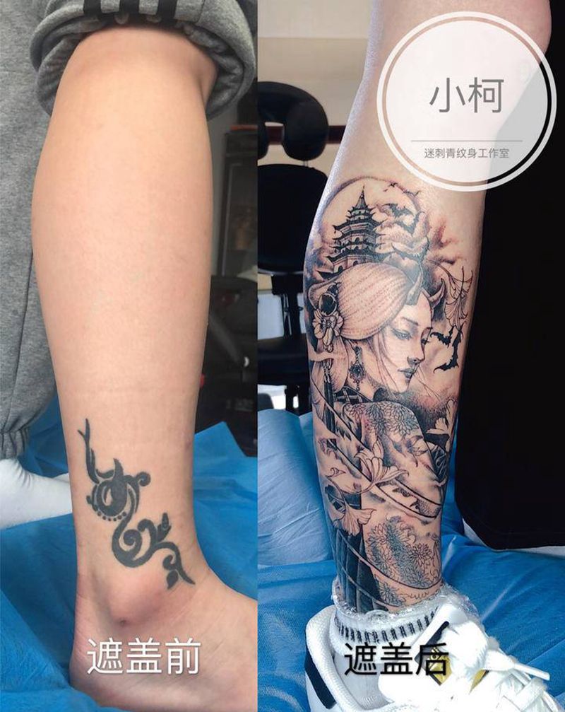 艺伎纹身图片_手臂腿部新传统老传统艺伎艺妓美女纹身图案