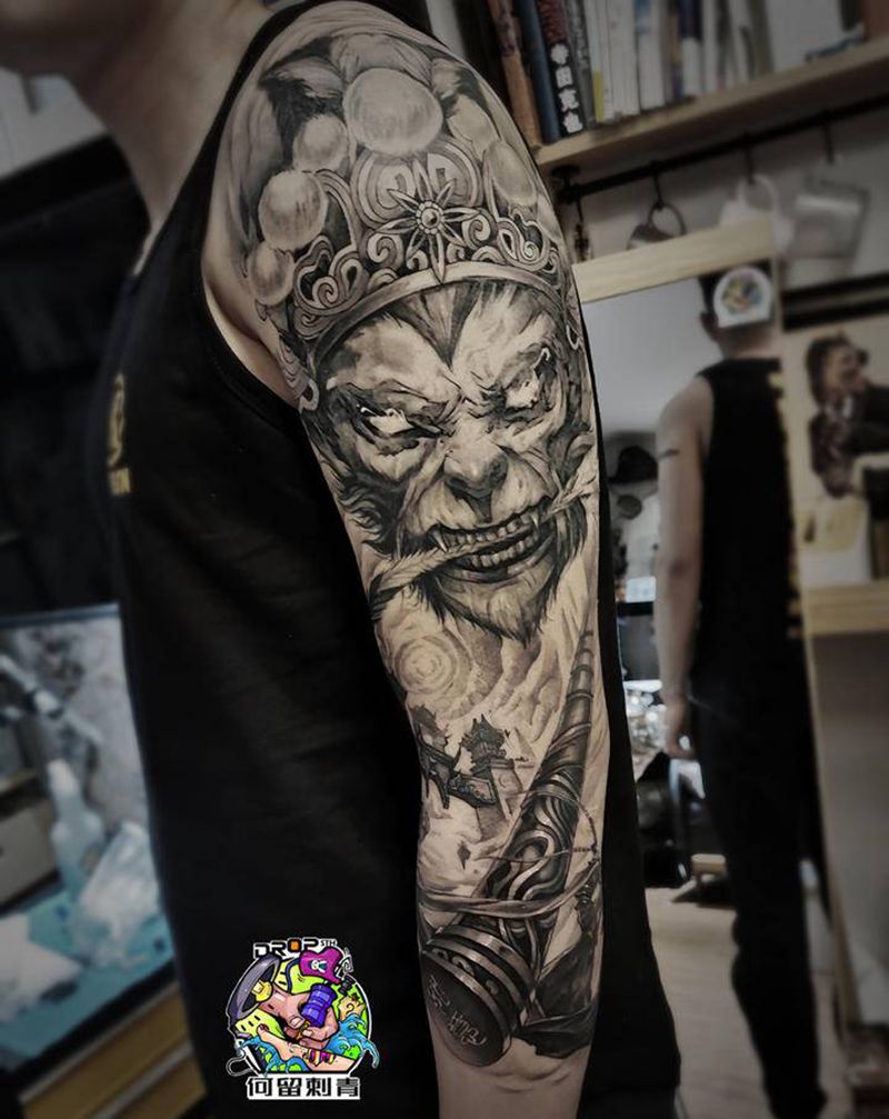 齐天大圣纹身图片_手臂欧美写实齐天大圣孙悟空纹身图案