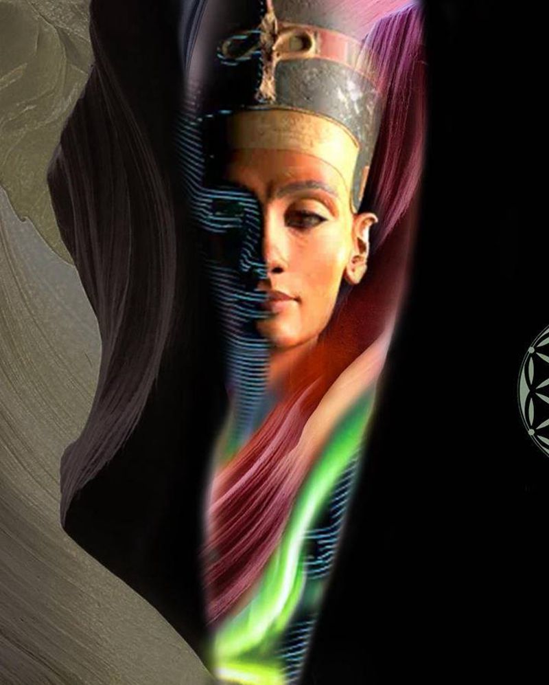 设计图 流体埃及艳后纹身图片_腿部欧美写实设计纹身图案