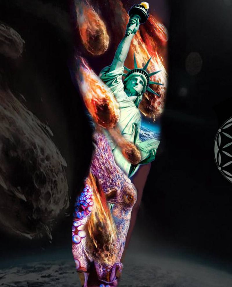 腿部设计图 多元素设计纹身图片_腿部欧美写实设计纹身图案