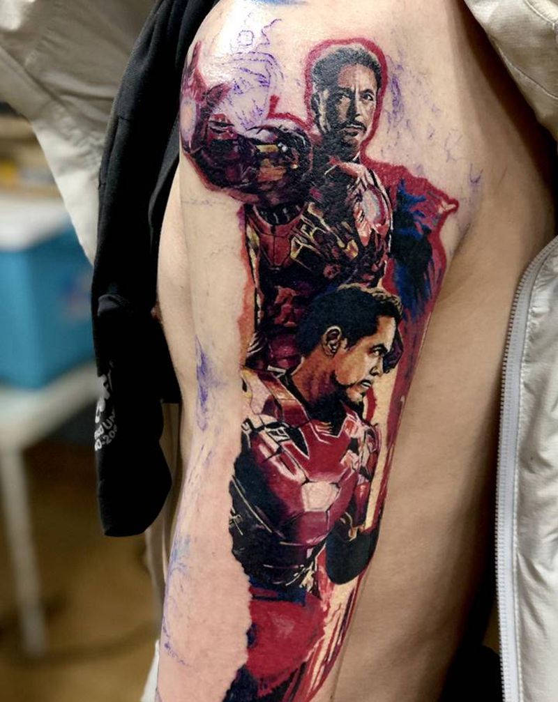钢铁侠海报未完成纹身图片_手臂欧美写实纹身图案