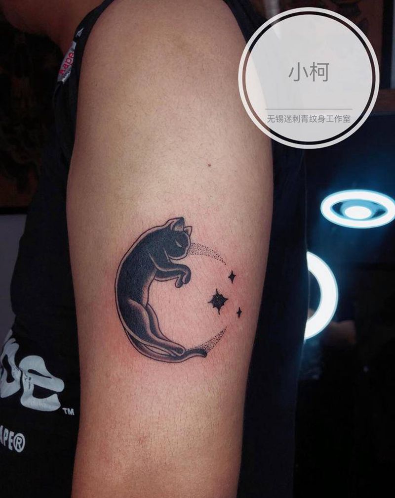 猫咪纹身图片_手臂欧美写实几何猫猫咪小猫纹身图案