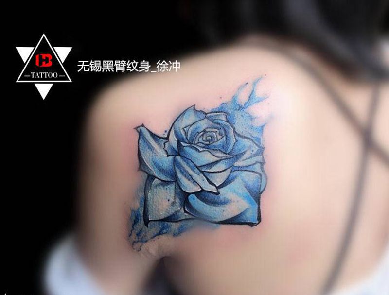 【泼墨】·玫瑰1纹身图片_背部腰部水彩水墨泼墨玫瑰水彩纹身图案