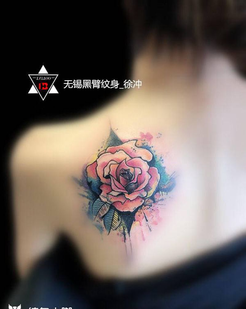 【泼墨】·玫瑰2纹身图片_肩部背部水墨水彩泼墨玫瑰小清新纹身图案