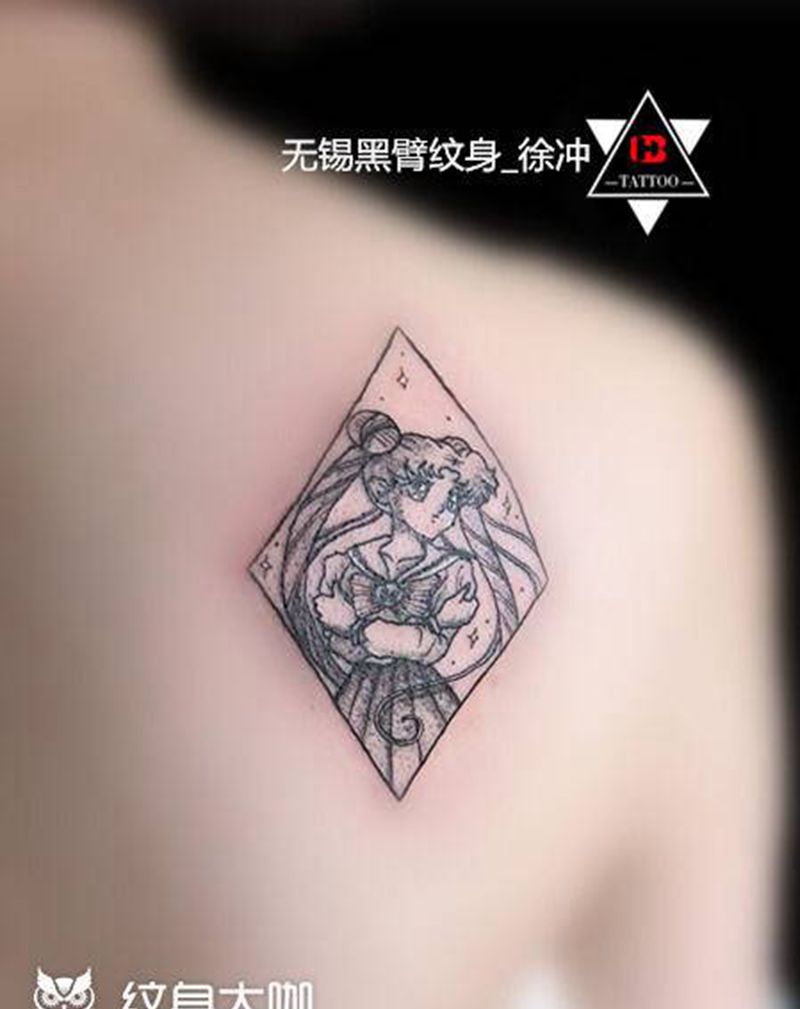 【卡通】·美少女战士纹身图片_肩部背部Old SchoolNew School美少女战士点刺卡通纹身图案