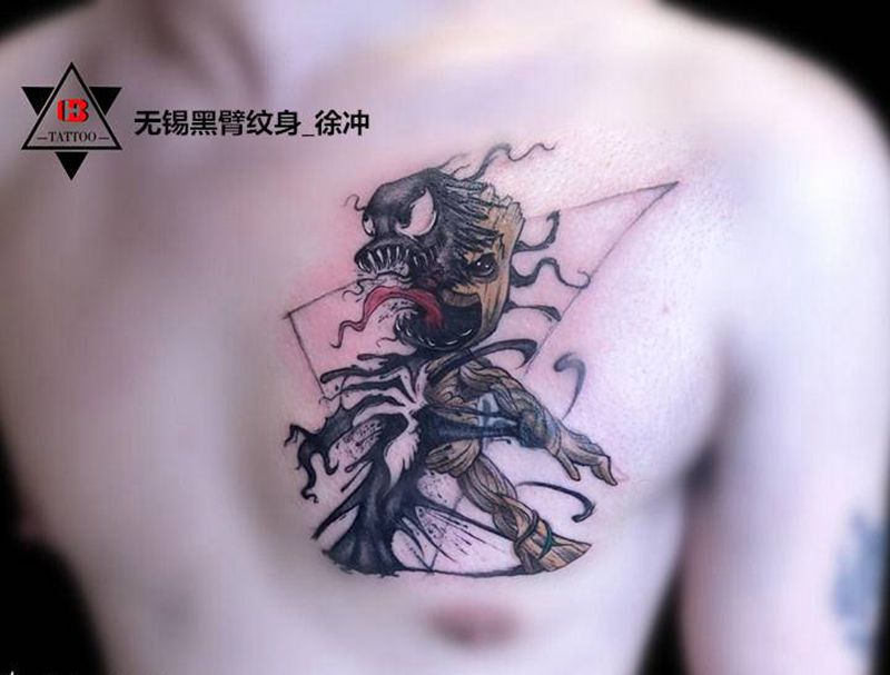 【卡通】·小树人与毒液纹身图片_胸部肩部New SchoolOld School毒液小树人漫威纹身图案