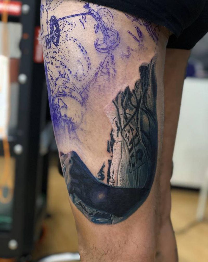 棒棒糖第一次纹身图片_腿部欧美写实纹身图案