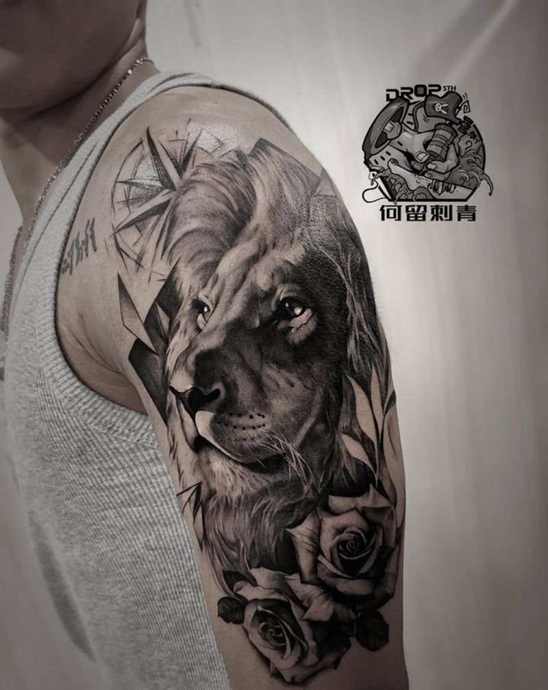 狮子纹身图片_手臂欧美写实纹身图案