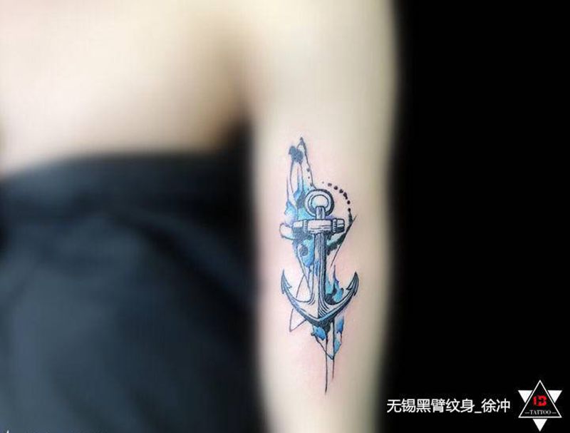 【泼墨】·船锚纹身图片_手臂脚部水墨水彩纹身图案
