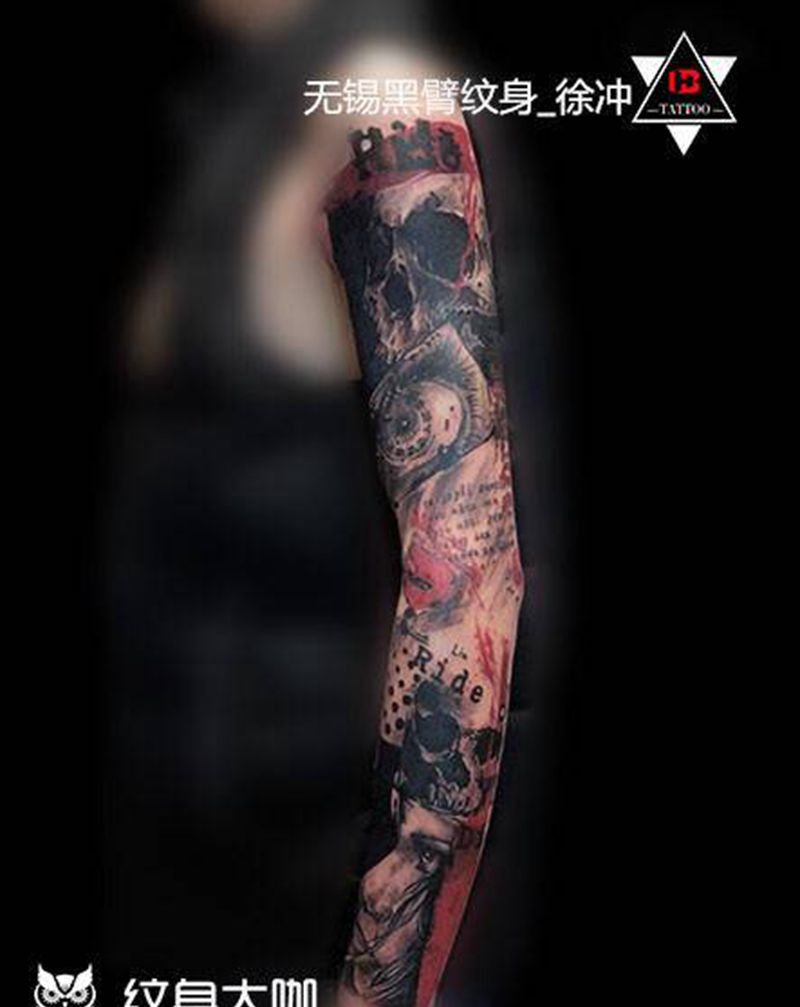 【黑灰写实】·花臂纹身图片_手部手臂欧美写实水墨纹身图案