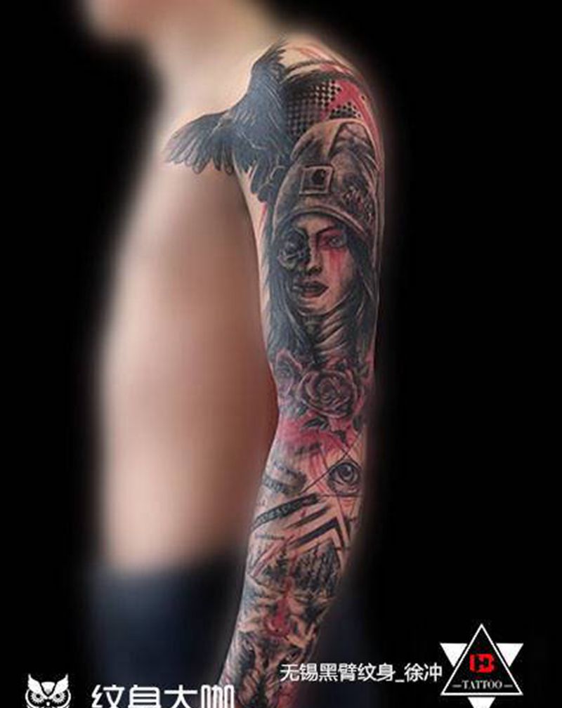 【黑灰写实】·花臂2纹身图片_手臂背部欧美写实几何纹身图案