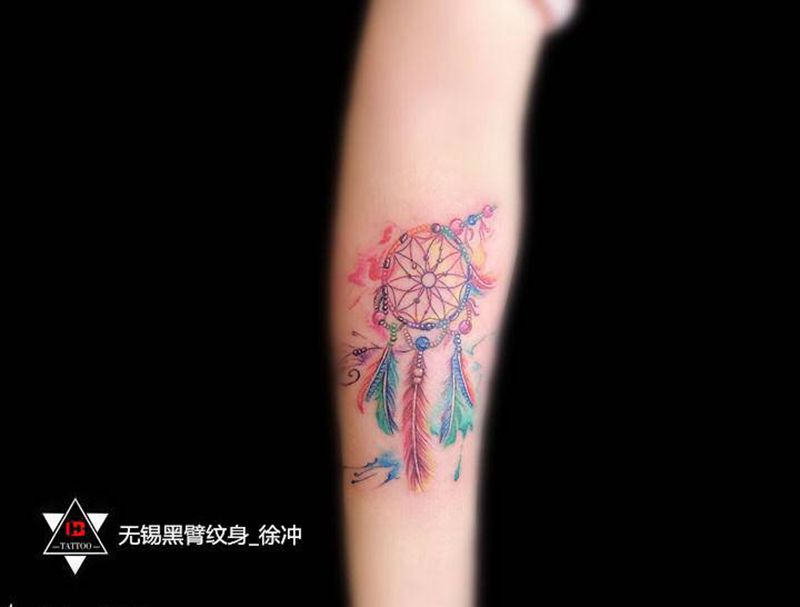 【泼墨】·捕梦网纹身图片_手臂臀部水墨水彩纹身图案