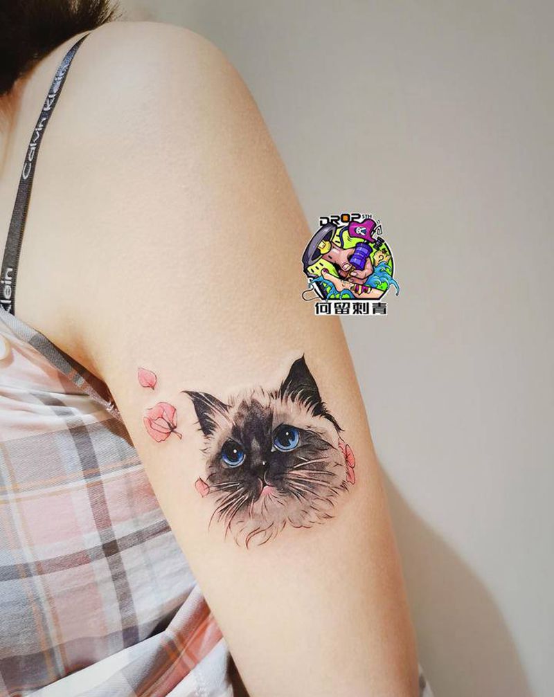 猫咪纹身图片_手臂水彩纹身图案