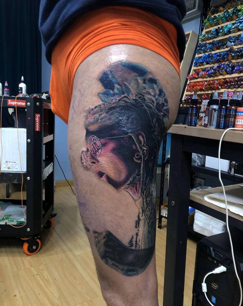 棒棒糖第二次纹身图片_腿部纹身图案