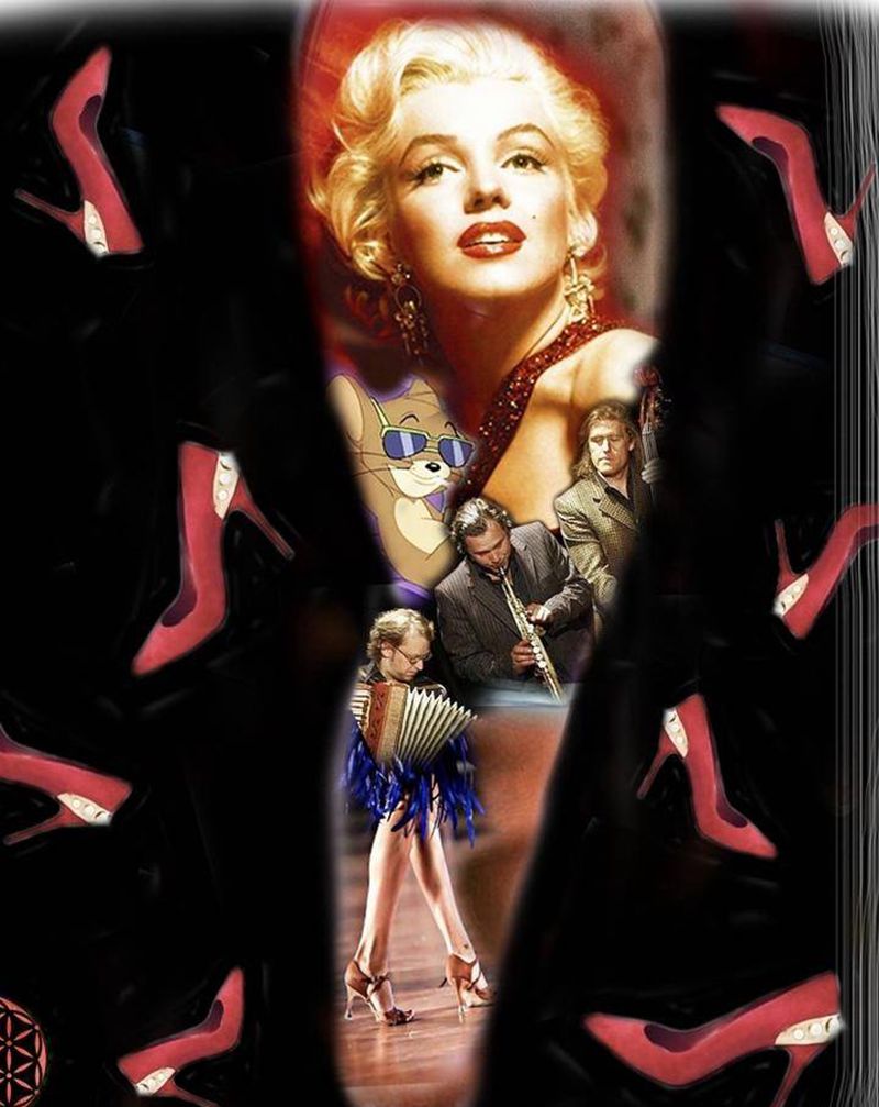 玛丽莲四重奏纹身图片_腿部欧美写实设计纹身图案