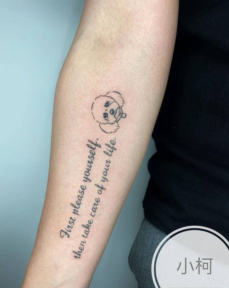 英文纹身纹身图片_手臂花体字英文小狗小清新纹身图案