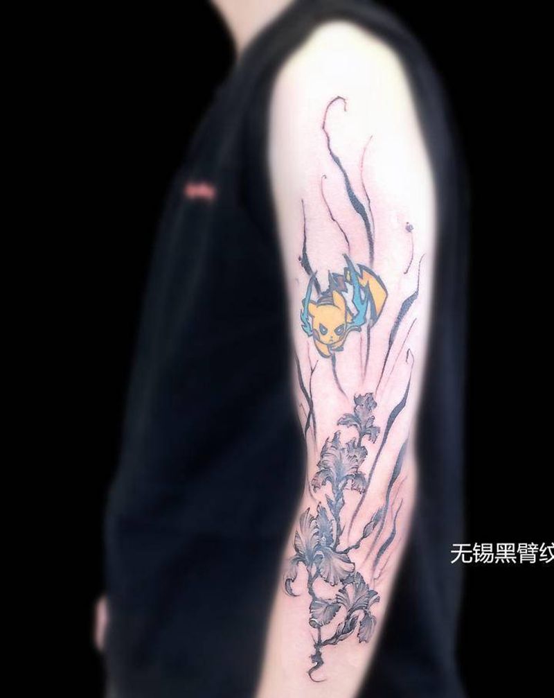 【素花】:胳膊纹身图片_手臂手部点刺水彩纹身图案