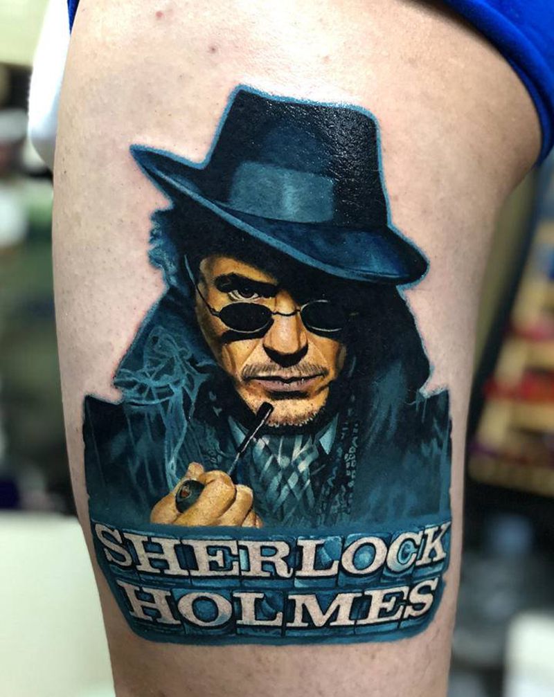 大侦探福尔摩斯未完成纹身图片_腿部欧美写实纹身图案