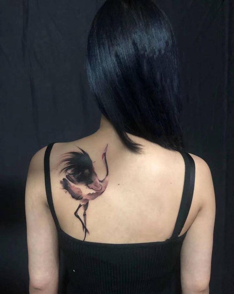 鹤纹身图片_水墨鹤纹身图案