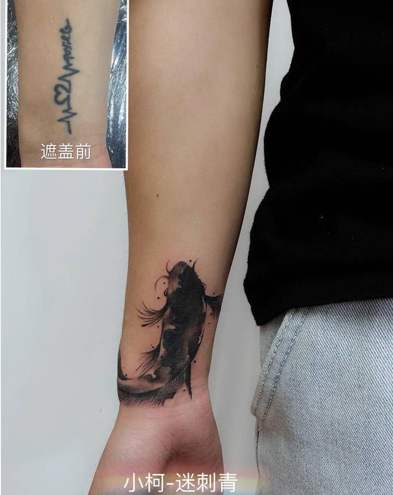 遮盖旧纹身纹身图片_手臂水墨手腕鱼水墨纹身图案