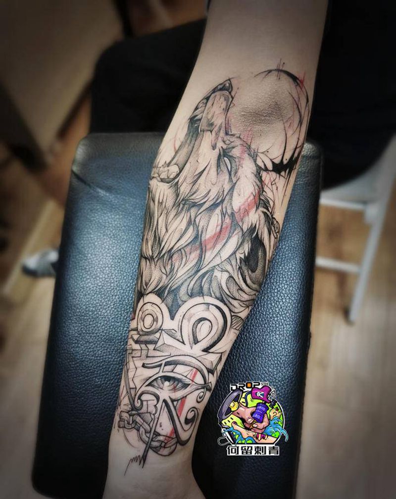 狼纹身图片_手臂欧美写实纹身图案