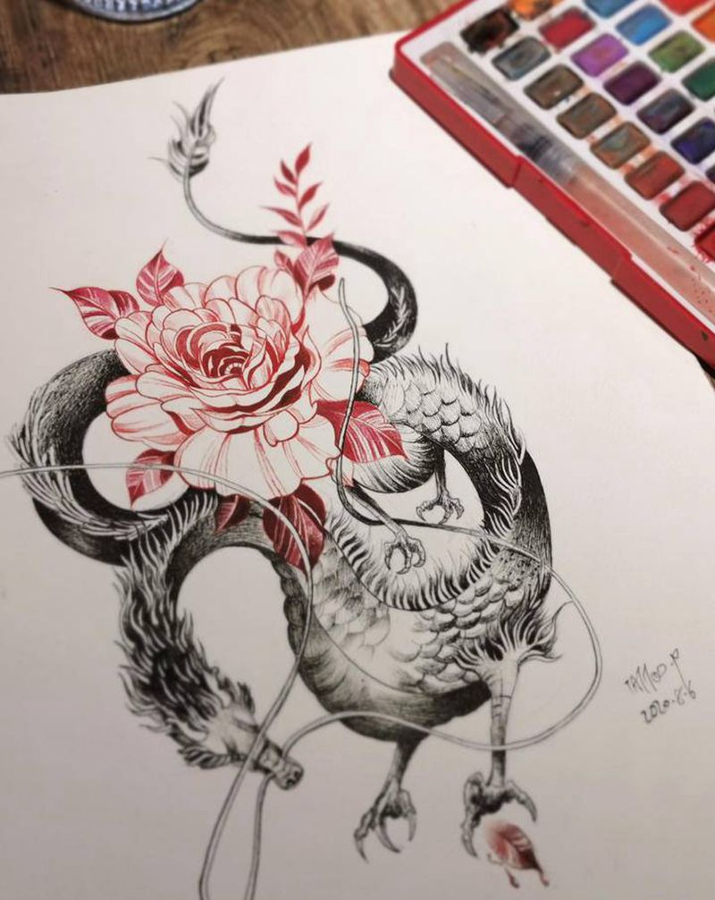 龙素花纹身图片_龙素花纹身图案