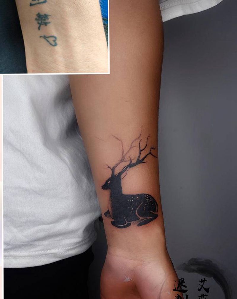 遮盖纹身纹身图片_手臂图腾点刺鹿小鹿纹身图案